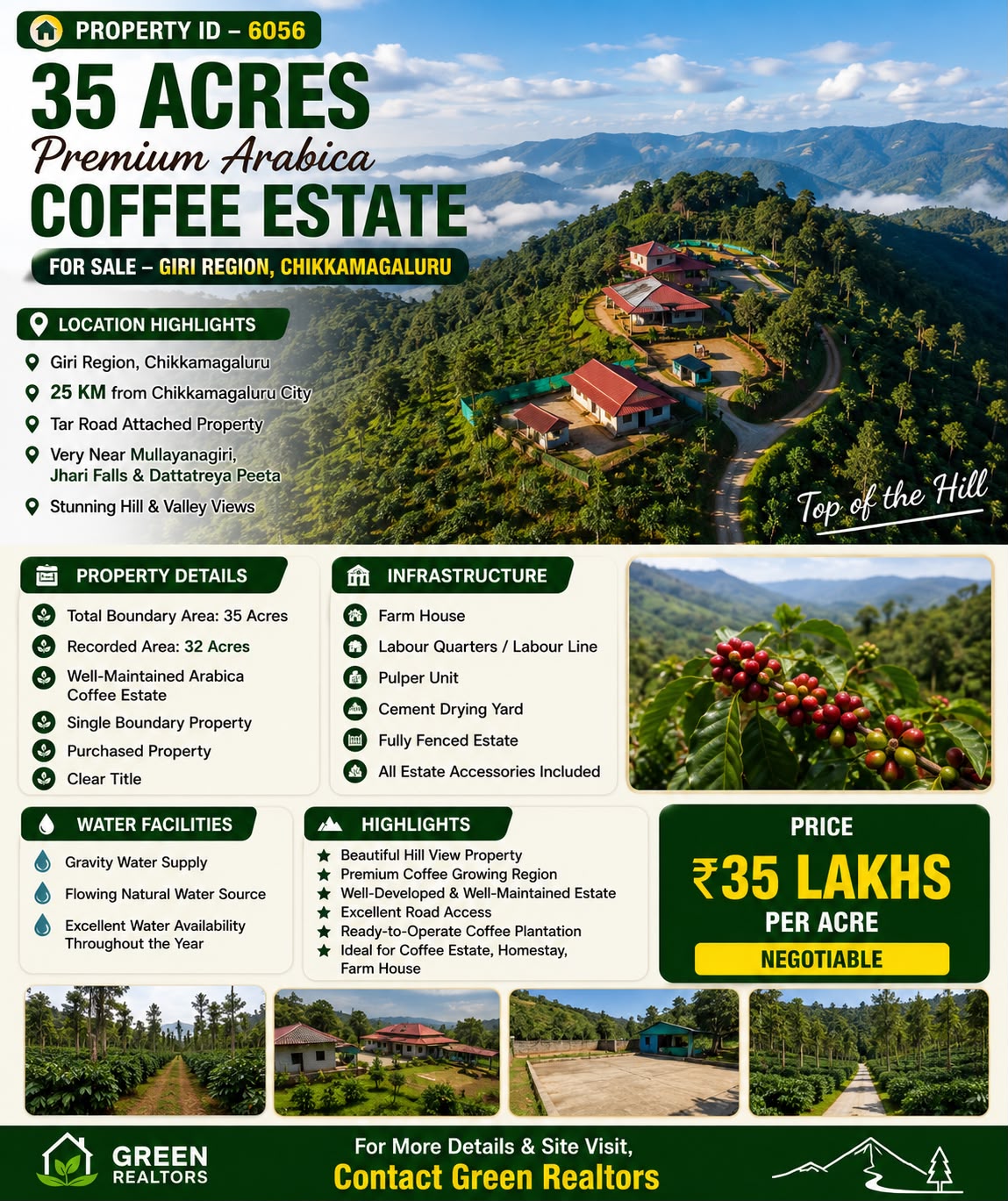 🆔 *PROPERTY ID – 6056* ☕🌿 *35 Acres Premium Arabica Coffee Estate for Sale – Giri Region, Chikkamagaluru